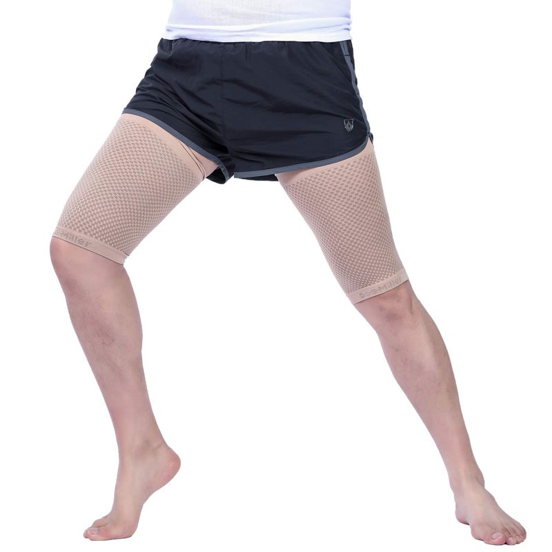 Doc Miller Thigh Compression Sleeve for Men Women 1 Pair â€“ Quad Compression Wrap - Braces for Thigh Pain Muscle Recovery - Hamstring Compression Sleeve Silicone Band - 1 Pair - Image 4